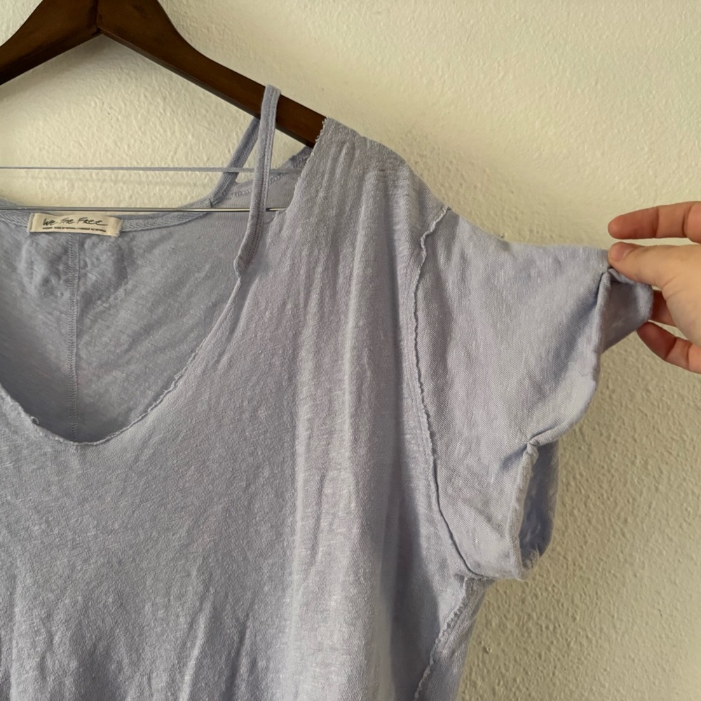 Free People Oversized Over U Tee NEW Medium Blue Moon Linen Blend Grunge Cropped - Picture 5 of 12